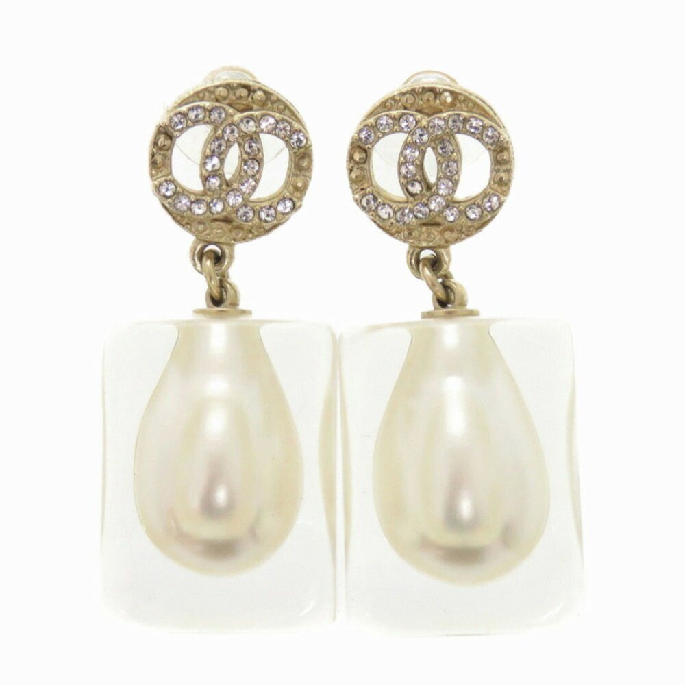 CHANEL White Pearl Logo Earrings